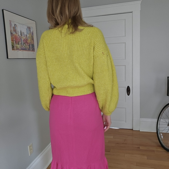 Scoop mustard yellow knit sweater with bell sleeves oversized size xs - Picture 2 of 7
